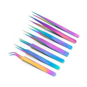 Pinzas para Extensión de Pestañas de Arcoíris Multicolores, Pinzas para Volumen de Pestañas, Pinzas de Acero Inoxidable de Alta Precisión, Herramientas de Maquillaje de Belleza - Product Image 1