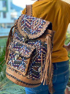 Nouveau Western Boho Style Vintage fait à la main en cuir Jacquard gland sacs à dos point à la main Klim en cuir véritable Style indien sac à dos - Product Image 3