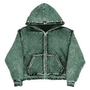 Sweat à capuche oversize pour homme, manches raglan, fermeture éclair, couleur unie, en molleton bouclette respirant, style automne - Product Image 2