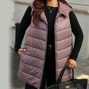 Gilet matelassé sans manches pour femme, couleur unie, à capuche, design personnalisé, trois poches, fermeture éclair, gilet rembourré - Product Image 5