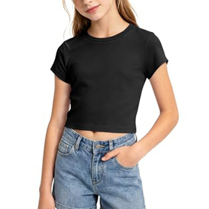 T-shirts d'été en coton rose pour filles, uniforme scolaire, vêtements décontractés pour étudiantes, hauts courts à manches courtes basiques - Product Image 5