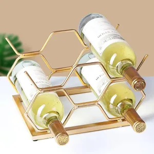 Modern Metal <b>Wine</b> Holder Round Design 6 Bottle Stand Gold Finish Durable Waterproof Farmhouse Bar Accessory 11in X 7.2in X 8.2in - Product Image 2