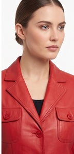 Wholesale Women Red <b>Leather</b> <b>Blazer</b> Slim Fit Four Pocket Suit <b>Jacket</b> Custom Button Up Corporate Outerwear Supplier - Product Image 4