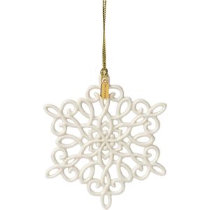 Bellissimo Ornamento Natalizio in Porcellana con Design a Fiocco di Neve e Cordoncino Dorato, Decorazione Invernale per Albero di Natale - Product Image 1