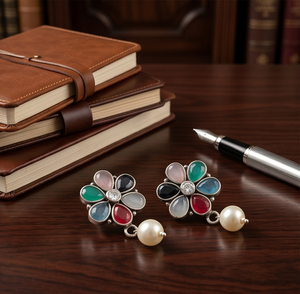 DIVYORO Clous d'oreilles multicolores à fleurs et perles - Product Image 2