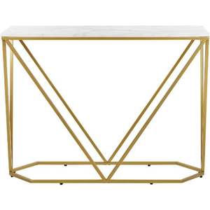 Console de luxe en marbre blanc italien et structure géométrique en métal doré, meuble d'appoint pour couloir, salon ou hôtel - Product Image 2