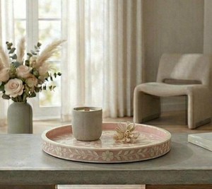 Plateau en os incrusté, écologique, compatible lave-vaisselle, taille personnalisée, rond, en bois et résine, artisanal, décoratif pour la maison ou l'alimentation - Product Image 2