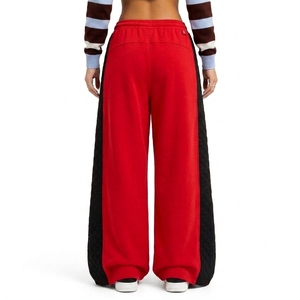 Women's Custom Wide Leg Casual <b>Trousers</b> Loose Fit <b>Drawstring</b> Waist Quilted Contrast Side Panels Streetwear <b>Trousers</b> - Product Image 2
