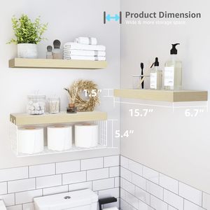 Estantes flotantes rústicos de madera de alta calidad, montados en la pared, con cestas de metal negro para almacenamiento en la cocina y el baño. - Product Image 3