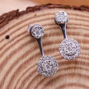 Pendientes de Oro Blanco Sólido de 18K con Doble Racimo de Diamantes Naturales, Joyería Fina, Memoria Jewels, Venta al Por Mayor - Product Image 6