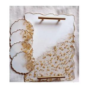 Modern Luxury Resin Serving Tray with Gold Leaf Hexagon Shape Polished Finish Dishwasher Safe Multifunction for Table Use - Product Image 1