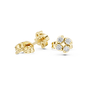 Boucles d'oreilles clous en or jaune 14K 18K avec diamant de laboratoire taille ronde, motif floral quatre pétales, DEF VVS, bijoux classiques pour usage quotidien, ODM - Product Image 4