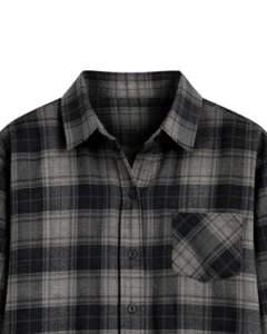 Camisa de Franela a Cuadros Ombre Color Carbón para Mujer, Personalizada por el Fabricante, Manga Larga, Cierre de Botones, Informal, Mezcla de Algodón, Otoño Invierno - Product Image 5