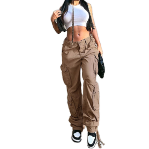Women's High Waist Cargo Pants Solid Color Loose Fit Canvas Streetwear <b>Trousers</b> <b>With</b> <b>Pockets</b> Drawstring Closure Full Length - Product Image 6