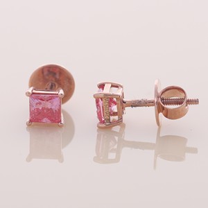 Pendientes de Diamantes de Corte Princesa Rosa Cultivados en Laboratorio con Certificación IGI, Oro de 9 Quilates, Pendientes Minimalistas - Product Image 3