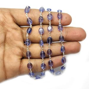 Hidro de tanzanita con cuentas de perlas Cadena De Rosario Forma ovalada Alambre de piedras preciosas lisas Envuelto Cadena plateada para la fabricación de joyas - Product Image 4