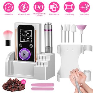 Trapano Elettrico Portatile per Unghie 45000 RPM con 11 Punte, Base e Clip da Cintura, Ricaricabile Senza Fili, Lima Professionale per Unghie - Product Image 1