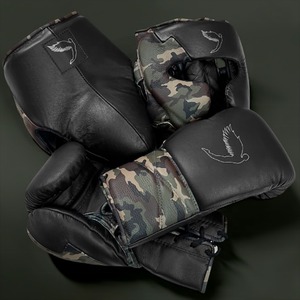 Premium Fly New Camo Design Boxing Set Leather <b>Gloves</b>, Headgear & Groin Guard OEM Available Sparring Kit for Fighters & Gym - Product Image 3