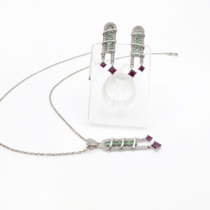 925 Sterling Silver Natural Emerald <b>Garnet</b> Rhodolite Pendant & <b>Earring</b> Set Rhodium Plated OEM ODM Fine Jewelry - Product Image 5
