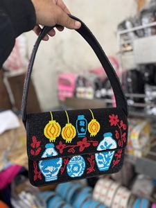 Sac bandoulière perlé vert avec broderie, fermeture à rabat, sac à main décontracté pour femme, pochette brodée Martini en lin imperméable - Product Image 5