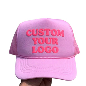 Custom Puff Print Logo Structured Curved Brim Mesh Trucker Hat Polyester Fabric Street <b>Waterproof</b> For Men And Women Outdoor - Product Image 1
