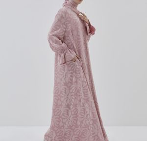 Luxurious Women Kaftan Abaya Dress Handmade Turkish Floor Length Long Sleeve Soft Breathable Polyester Floral Loose Fit - Product Image 5