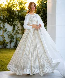 Lehenga Choli de Diseño para Mujer, Semi-Cosido, con Dupatta y Mangas Largas, en Tela Georgette - Product Image 3
