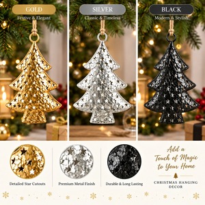 Ornement de Noël rustique en métal argenté texturé à suspendre, décoration de maison pour les fêtes - Product Image 5