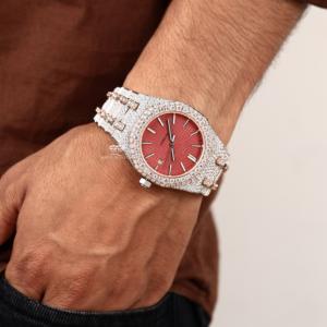 Reloj de Lujo para Hombre, Completamente Cubierto de Diamantes Moissanite, Esfera con Diseño de Barra, Tono Oro Rosa, Acero Inoxidable, Estilo Hip Hop, Brillante - Product Image 2