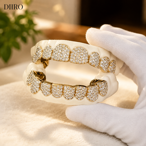 Grillz en Moissanite, taille brillant rond, micro-incrustation de diamants, unisexe, plaqué or 10K, bijoux de fête - Product Image 5