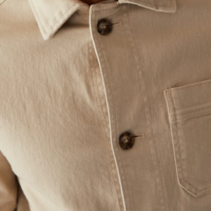 Chemise-veste en toile beige pour homme, col rabattu, simple boutonnage, style workwear, coupe classique, couleur unie, fermeture boutonnée, automne - Product Image 3
