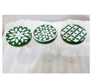 Arabic Style Ramadan Eid Gift Mother of Pearl Inlay <b>Cake</b> <b>Stand</b> 4 Pcs Wooden Lid <b>White</b> India Quality Handicrafts - Product Image 2