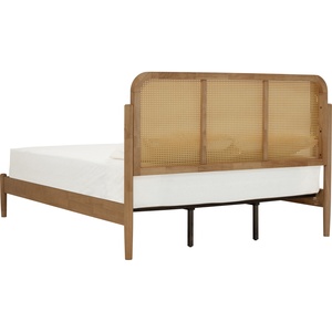 Modern Solid Wood <b>Bed</b> <b>Frame</b> with Synthetic <b>Rattan</b> Cane Headboard Minimalist Boho Chic Double <b>Bed</b> for Master Bedroom Furniture - Product Image 4