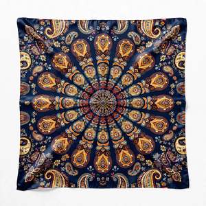 Pañuelo Cuadrado de Seda Azul Marino con Estampado de Hojas para Mujer, Elegante Chal Estampado a Mano con Serigrafía, Suave para la Piel, Accesorio de Moda para la Cabeza - Product Image 1