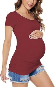 Camiseta de Maternidad para Mujer, Verano, Corte Ajustado, Color Granate, Manga Corta, para Embarazadas y Lactancia - Product Image 2