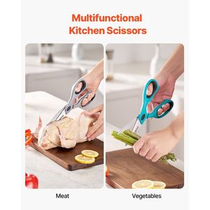 Lot de 2 ciseaux de cuisine durables en acier inoxydable, cisailles de cuisine robustes avec poignées ergonomiques et protège-lames, essentiels de cuisine - Product Image 2