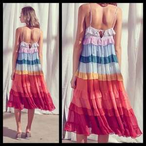 Precioso Vestido Maxi con Volantes en Capas, Femenino, con Múltiples Capas de Volantes, Forro Completo de Algodón, Ecológico y Transpirable para Mujer - Product Image 3