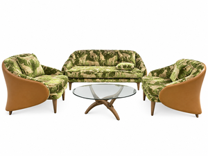 Modern Retro Three Seat Upholstered <b>Sofa</b> <b>Set</b> with Matching Armchairs for Apartment Living Room Hotel Lounge Furniture - Product Image 1