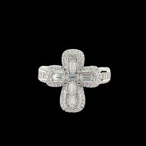 14K White Gold Cross Moissanite <b>Ring</b> VVS1 D Color Baguette Halo Religious Statement <b>Ring</b> for Women <b>Men</b> - Product Image 1