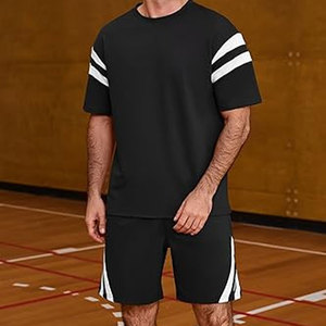 Conjuntos Cortos para Hombre, Conjuntos de 2 Piezas, Traje Deportivo de Verano, Camisetas y Pantalones a Rayas, Conjunto Deportivo de Manga Corta, Informal y Ligero - Product Image 3