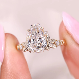 แหวนแต่งงานเพชรทรงโลงศพ แรงบันดาลใจจากธรรมชาติ น้ำหนัก 2.10 กะรัต เพชรเพาะเลี้ยง ทอง 14k เวอร์เมล ดีไซน์เรียบหรู/สปอร์ต สำหรับงานปาร์ตี้ - Product Image 1