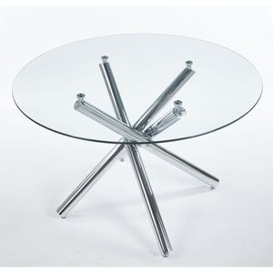 Set da Pranzo Mid-Century 1+4,5 Pezzi con Tavolo con Gambe in Metallo per 4-6 Persone, Piano in Vetro, Tavolo da Pranzo con Base a Piedistallo per Sala da Pranzo - Product Image 5