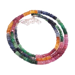 Natural Multi Precious Ruby Emerald Sapphire Stone Beaded Necklace Latest Trendy Fashion Design