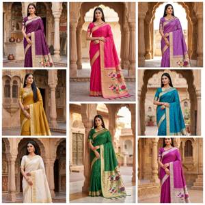 Sari en soie violette douce et lustrée, style Banarasi, orné de fleurs Zari, pour femmes, pour fêtes, mariages, vêtements ethniques, collections de saris en soie - Product Image 5