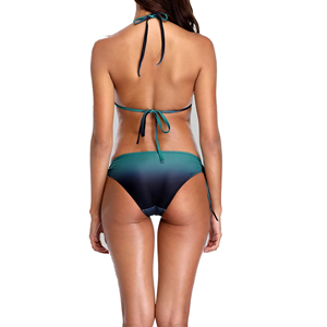 Women Sexy Printed Bikini Set Keyhole Front <b>Top</b> Tie Back High Waist Bottom Two Piece Swimwear Summer Beachwear - Product Image 5