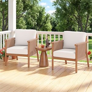 <b>White</b> Boho Acacia <b>Wood</b> <b>Chair</b> with Woven Rope Armrests Cushioned Outdoor Accent <b>Chair</b> for Porch Balcony - Product Image 3