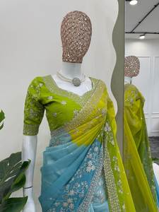 Sari Lehenga en Georgette de Soie Tibby Lourde Vichitra Prêt-à-porter de Qualité Supérieure pour Mariage Traditionnel, Remise de Diplôme, Diwali, Hiver, Automne, Printemps - Product Image 3