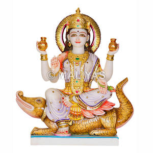 Idole de la déesse hindoue Ganga |   Marbre Ganga Mata Murti avec Makara pour le temple – Maliyas - Product Image 1