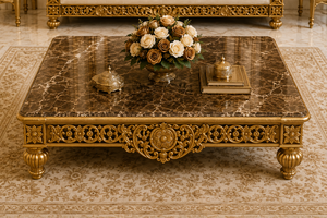 Premium Hand Carved Teak Wood Square European Style Luxury <b>Gold</b> 5-Seater <b>Sofa</b> Set for Living Room Home/Villa - Product Image 5
