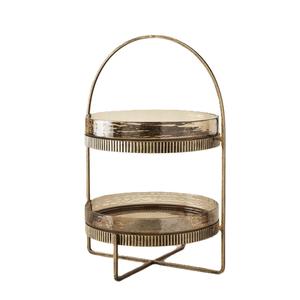 Support à gâteau décoratif en métal finition or antique, très tendance, de luxe, pour fête d'anniversaire, 2 niveaux, vente en gros - Product Image 1